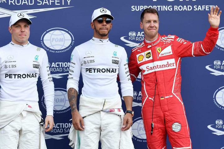 Sementara itu posisi kedua ditempati pembalap Ferrari Sebastian Vettel yang membukukan waktu 1 menit 22,456 detik.