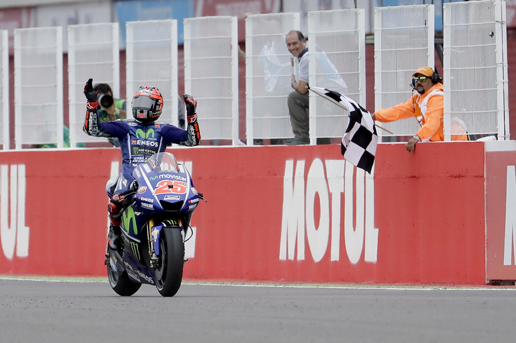 Vinales finis di urutan pertama pada balapan GP Argentina di Sirkuit Termas de Rio Hondo, Senin (10/4/2017) dini hari WIB.