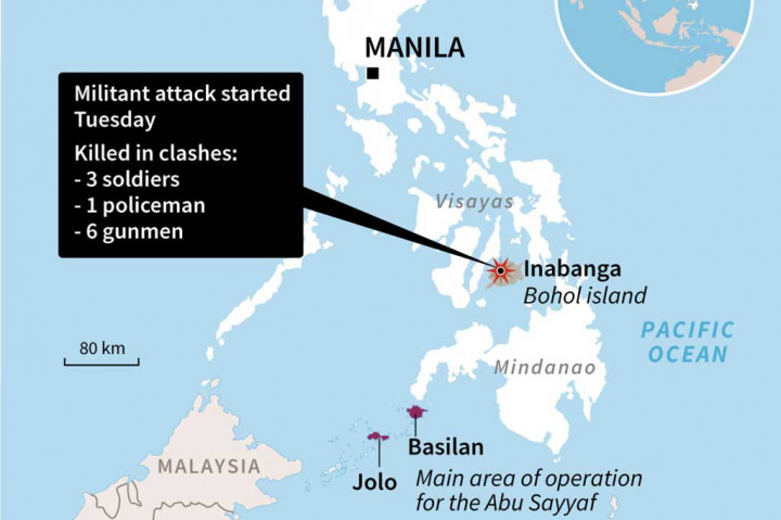 Baku tembak terjadi sehari setelah Kedutaan Amerika Serikat dan Kanada di Manila memperingatkan warganya tidak bepergian ke Visayas Tengah, mencakup Cebu dan Bohol, di mana kelompok pemberontak mungkin mencoba melakukan penculikan selama Pekan Suci di negara mayoritas Katolik tersebut.