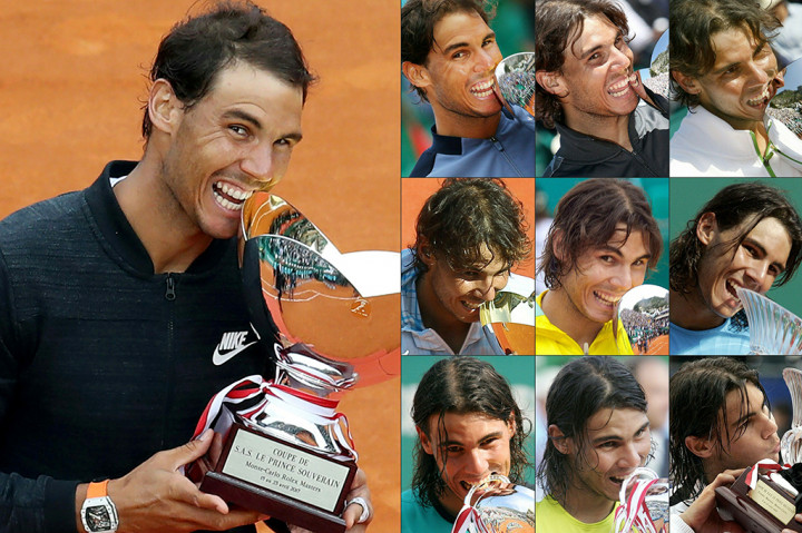 Pertama kali Nadal meraih juara di Monte Carlo Master pada 2005. Gelar pertama itu ia dapat ketika mengalahkan petenis asal Argentina Gueilermo Coria. Kemudian Nadal secara konsisten mempertahankan gelar hingga delapan tahun beruntun.