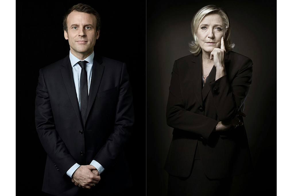 Emmanuel Macron (kiri) dan Marine Le Pen lolos ke putaran kedua pemilu presiden Prancis.