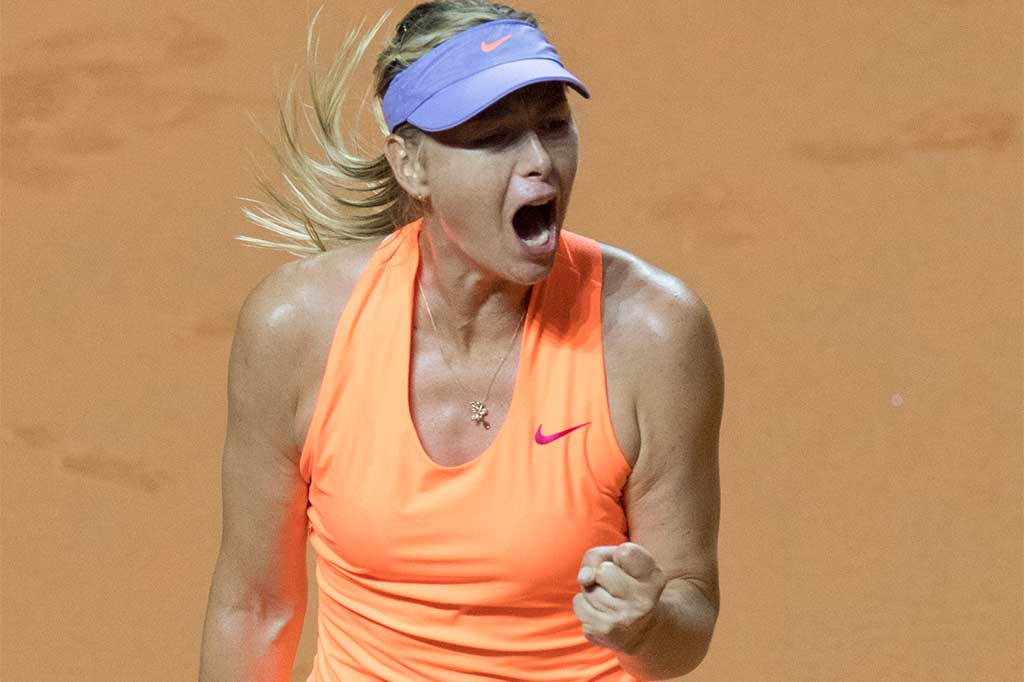 Pada laga yang berlangsung selama 1 jam 43 menit tersebut Sharapova membukukan 39 winners dan 11 ace. AFP/Thomas Kienzle