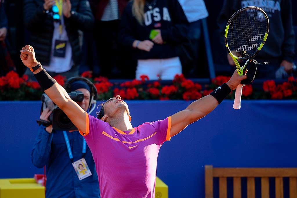 Nadal melakukan selebrasi usai menundukkan Chung dua set langsung 7-6 (7/1), 6-2.