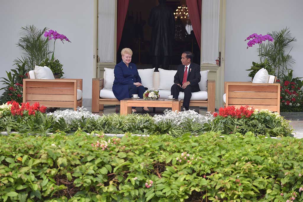 Jokowi melakukan pertemuan bilateral dengan Grybauskaite untuk meningkatkan hubungan kerja sama kedua negara.