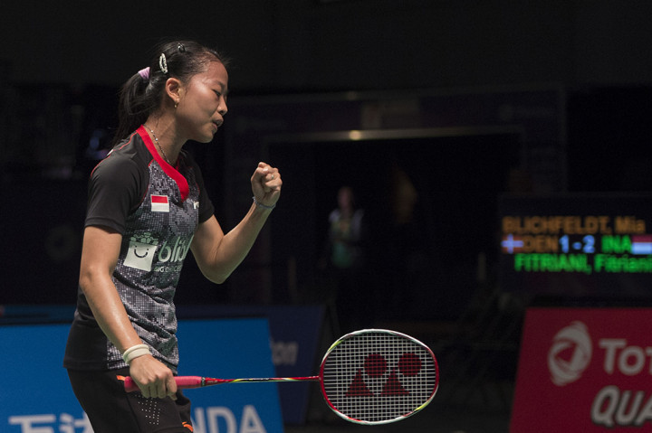 Indonesia kembali memperlebar keunggulan menjadi 3-1 di partai keempat. Fitriani berhasil mengatasi perlawanan wakil Denmark, Mia Blichfeldt, dengan skor 22-24, 21-15, dan 21-14. Sayangnya, di partai kelima Greysia/Apriyani harus tumbang di tangan Juhl/Pedersen 21-18, 13-21, 21-13.