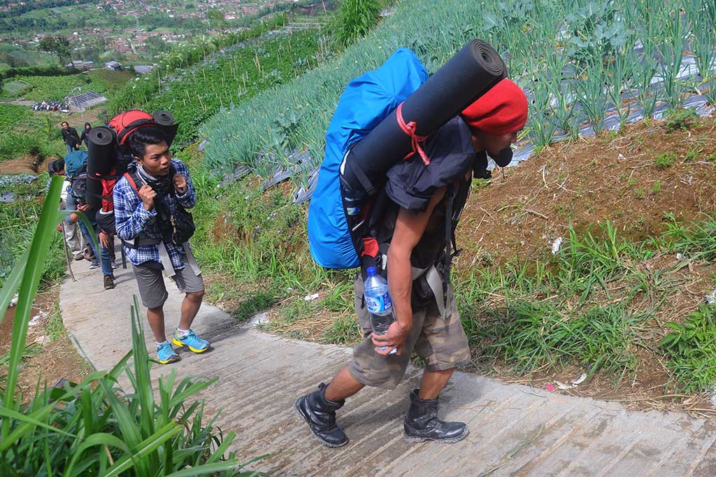 Wisatawan memanfaatkan sisa libur Lebaran dengan mendaki gunung Merbabu, Jateng, untuk menikmati udara segar dan pemandangan dari puncak Merbabu. ANTARA/Aloysius Jarot Nugroho