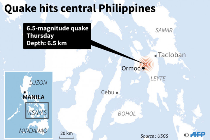 Survei Geologi Amerika Serikat (USGS) mencatat gempa 6,5 SR ini berpusat di dekat Pulau Leyte. Pusat gempa diketahui berada di lokasi berjarak 580 kilometer dari ibu kota Manila. USGS melansir, pusat gempa berada di kedalaman 6 kilometer dari permukaan laut, namun tidak ada peringatan tsunami.