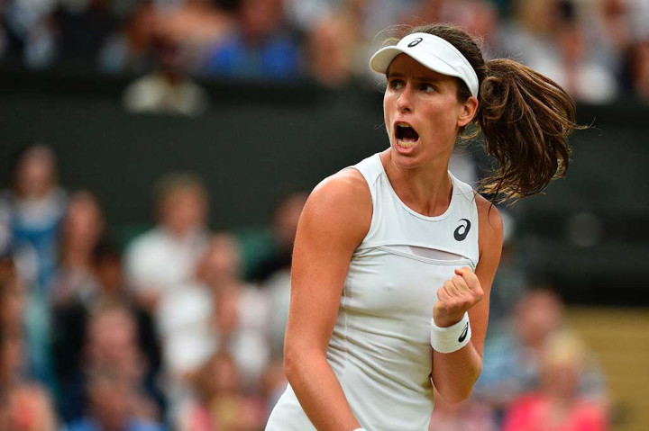 Konta menyamakan kedudukan di set kedua dengan 7-6(5).