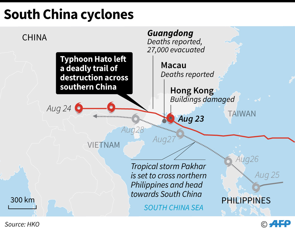 Serangkaian topan menyerang kota-kota di Tiongkok bagian selatan. Selain menyebabkan banjir rob juga menyebabkan longsong di beberapa bagian. 