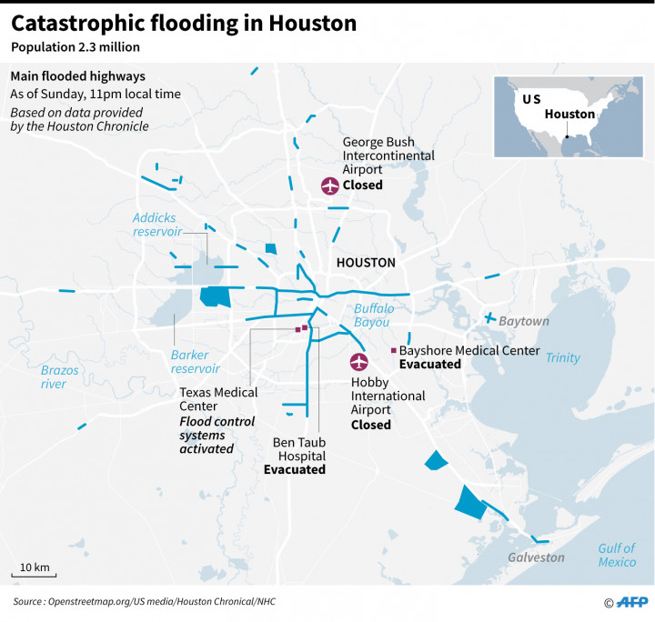 Peta wlayah Houston yang terdampak banjir bandhang. 
