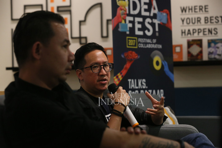 Co Chairman Ideafest 2017 Ben Subiakto (kanan) dan Andi Sadha, memberikan keterangan kepada wartawan jelang acara Ideafest 2017 di Jakarta.
