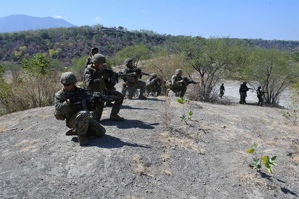Sebanyak 264 prajurit Korps Marinir TNI AL dengan Marinir Amerika Seikat (USMC) melakukan latihan perang bersama di Pusat Latihan Pertempuran Korps Marinir Baluran, Karangtekok, Situbondo, Jawa Timur. 