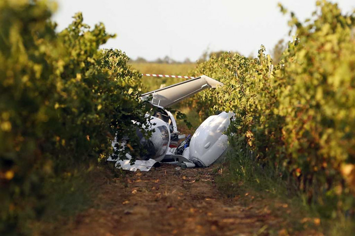 Sebuah pesawat pribadi jatuh di sebuah kebun anggur di Pulau Mediterranena, Corsica, Prancis, Selasa (12/9/2017) waktu setempat.