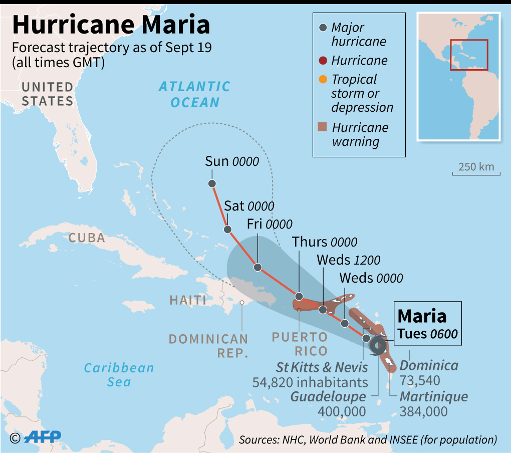 Grafis rute perjalanan Topan Maria di kepulauan Karibia.