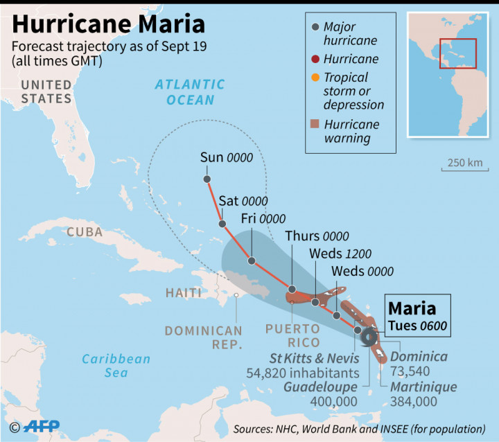 Grafis rute perjalanan Topan Maria di kepulauan Karibia.
