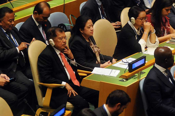 Wapres Jusuf Kalla didamping Menko PMK Puan Maharani dan Menlu Retno Marsudi menghadiri pembukaan Sidang Umum PBB di New York, Amerika Serikat, Selasa (19/9/2017) waktu AS.