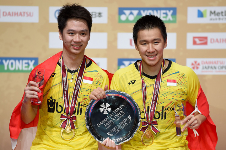 Kevin Sanjaya Sukamuljo/ arcus Fernaldi Gideon menyabet gelar juara Jepang Terbuka Super Series 2017. 