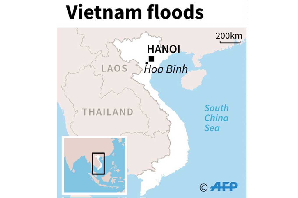 Provinsi Hoa Binh terkena dampak paling parah, 11 orang tewas dan 21 lainnya hilang. Korban tersebut termasuk empat keluarga yang rumahnya terkubur tanah longsor, menewaskan enam orang dan menyebabkan 12 lainnya hilang.