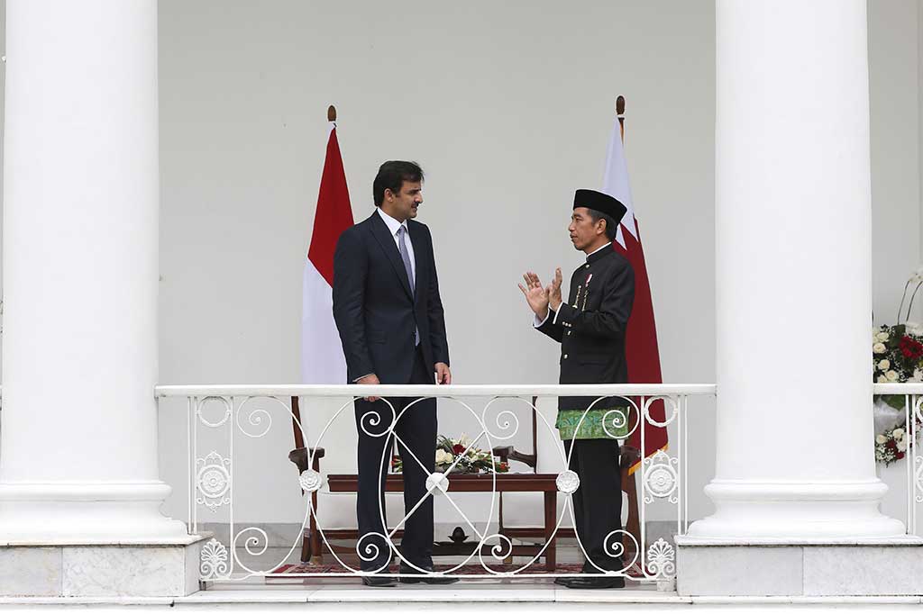 Presiden Jokowi melakukan pertemuan bilateral dengan Syekh Tamim di Istana Bogor.