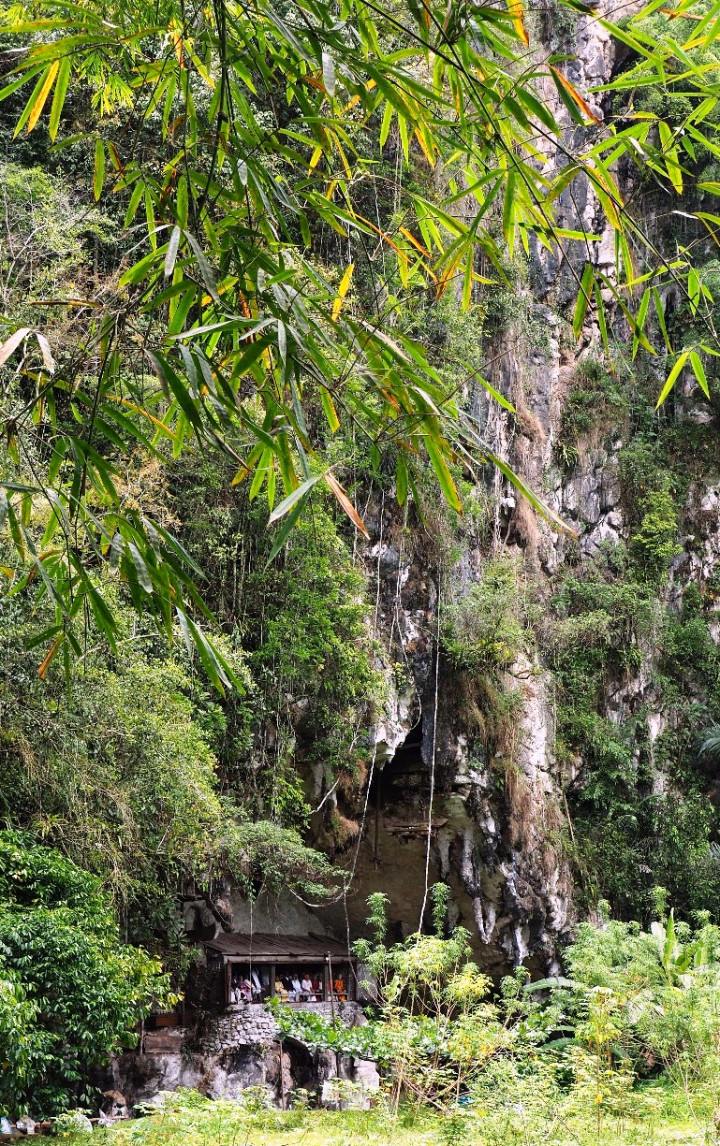 Dinding bukit pemakaman Londa. Menurut adat Toraja, makin tinggi lokasi makamnya di dalam bukit maka semakin tinggi pula kedudukan sosial almarhum/almarhumah. 