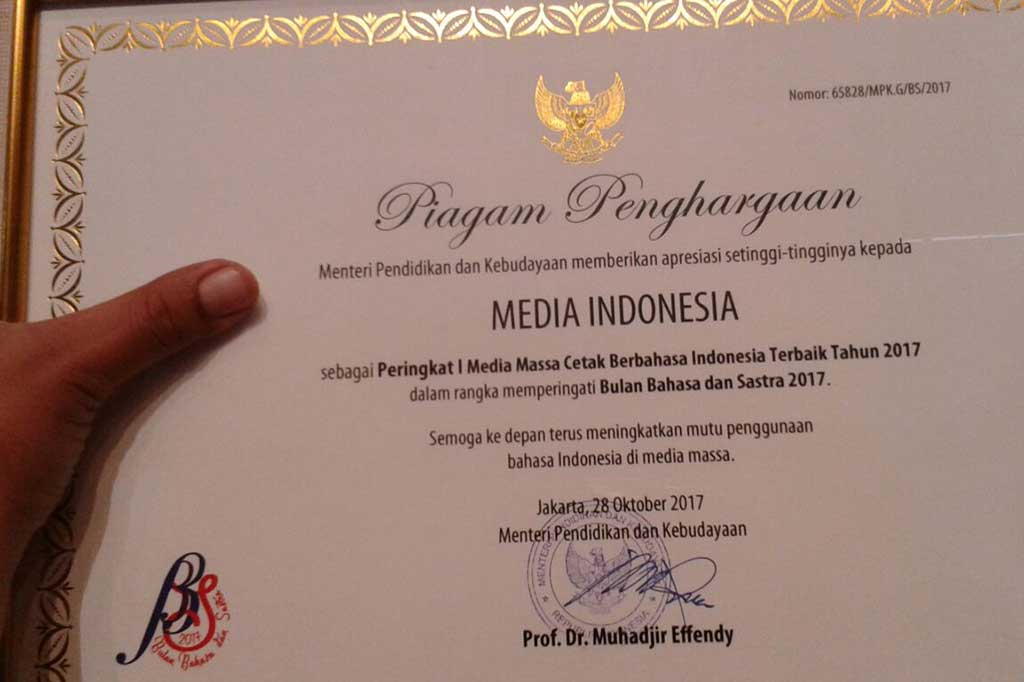 Harian Umum Media Indonesia mendapat peringkat pertama media massa cetak berbahasa Indonesia terbaik tahun 2017. Diikuti Pikiran Rakyat, Bisnis Indonesia, Jawa Pos, Lampung Pos, Republika, Warta Kota, Tribun Jabar, Suara Pembaruan dan Banjarmasin Pos.