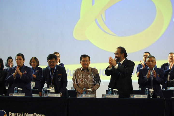 Dalam acara tersebut, JK mengapresiasi Partai NasDem yang sudah mendeklarasikan dukungan kepada Joko Widodo sebagai bakal calon presiden pada Pilpres 2019.