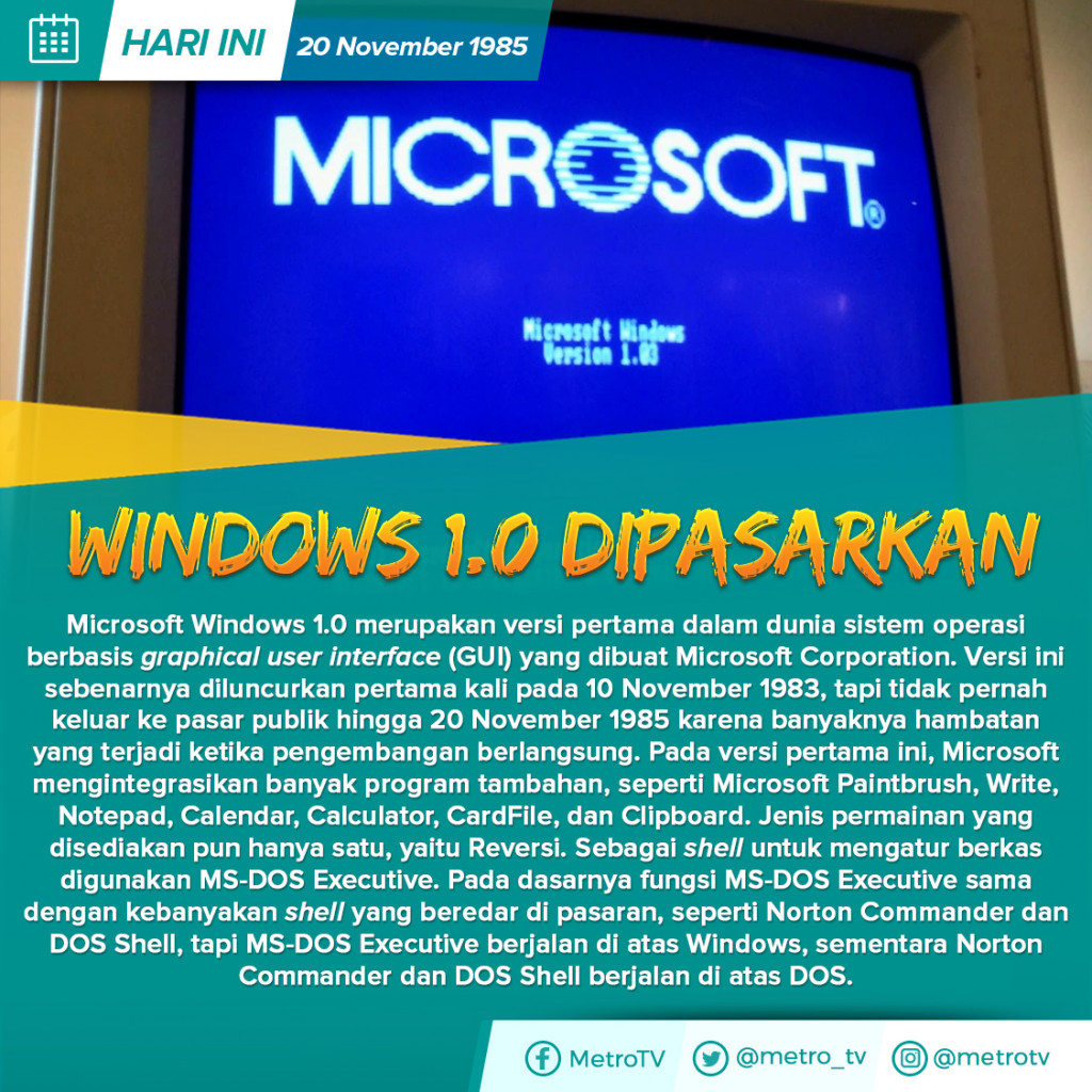Hari Ini: Windows 1.0 Dipasarkan