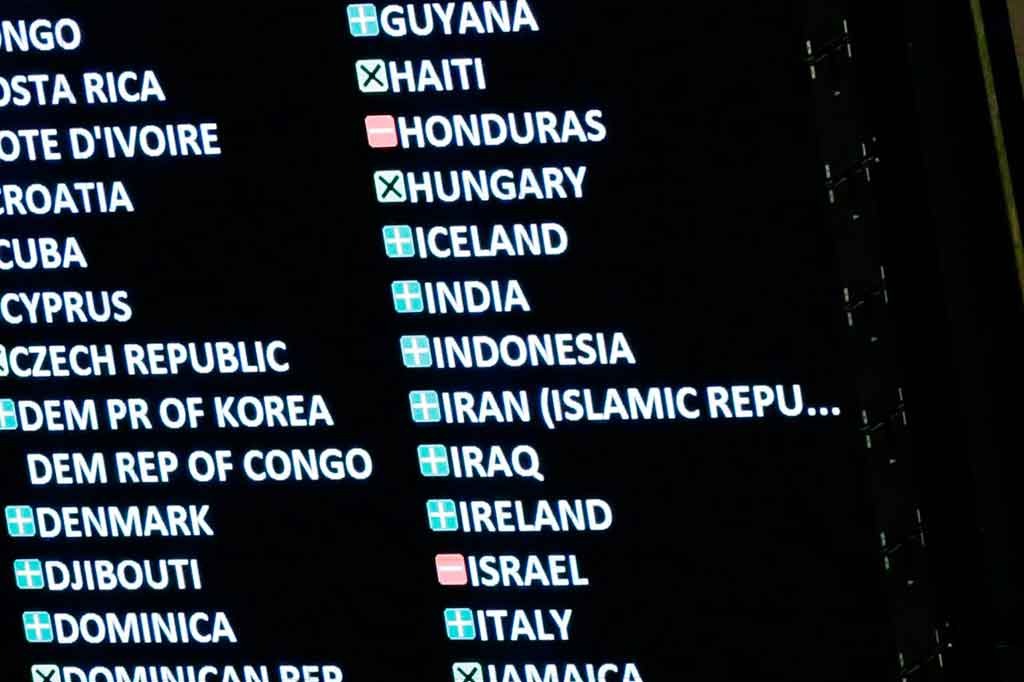 Indonesia termasuk negara yang mendukung resolusi Majelis Umum PBB tersebut. Banyak negara Barat dan Arab sekutu AS, yang memberikan suara dukungan terhadap resolusi. Beberapa di antara negara sekutu itu, seperti Mesir, Jordania dan Irak, merupakan penerima bantuan militer atau ekonomi dalam jumlah terbesar dari AS.