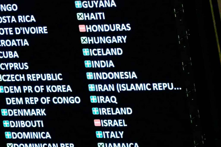 Indonesia termasuk negara yang mendukung resolusi Majelis Umum PBB tersebut. Banyak negara Barat dan Arab sekutu AS, yang memberikan suara dukungan terhadap resolusi. Beberapa di antara negara sekutu itu, seperti Mesir, Jordania dan Irak, merupakan penerima bantuan militer atau ekonomi dalam jumlah terbesar dari AS.