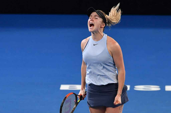 Petenis Ukraina Elina Svitolina meluapkan kegembiraannya usai memastikan merebut gelar juara tunggal putri turnamen tenis Brisbane International di Pat Rafter Arena, Brisbane, Sabtu, 6 Januari 2018.