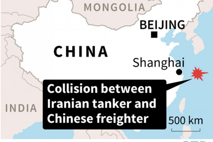 Kapal tanker Sanchi (IMO: 9356608), yang dijalankan oleh operator pelayaran minyak asal Iran yaitu National Iranian Tanker Co, Sabtu, 6 Januari 2018, bertabrakan dengan CF Crystal (IMO: 9497050) yang membawa gandum dari Amerika Serikat, sekitar 300 km lepas pantai China dekat Shanghai.