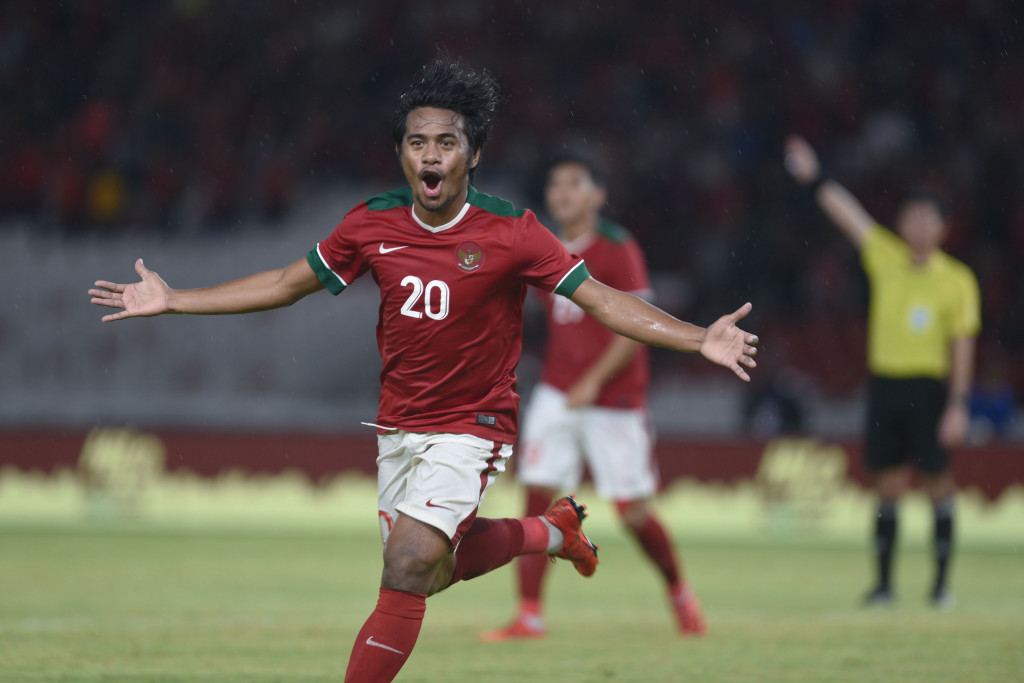 Ilham Udin Armain merayakan gol yang dicetaknya ke gawang Islandia. Pada menit awal babak pertama, stamina Timnas Indonesia mampu mengimbangi Islandia yang akan berlaga di World Cup 2018 Rusia.