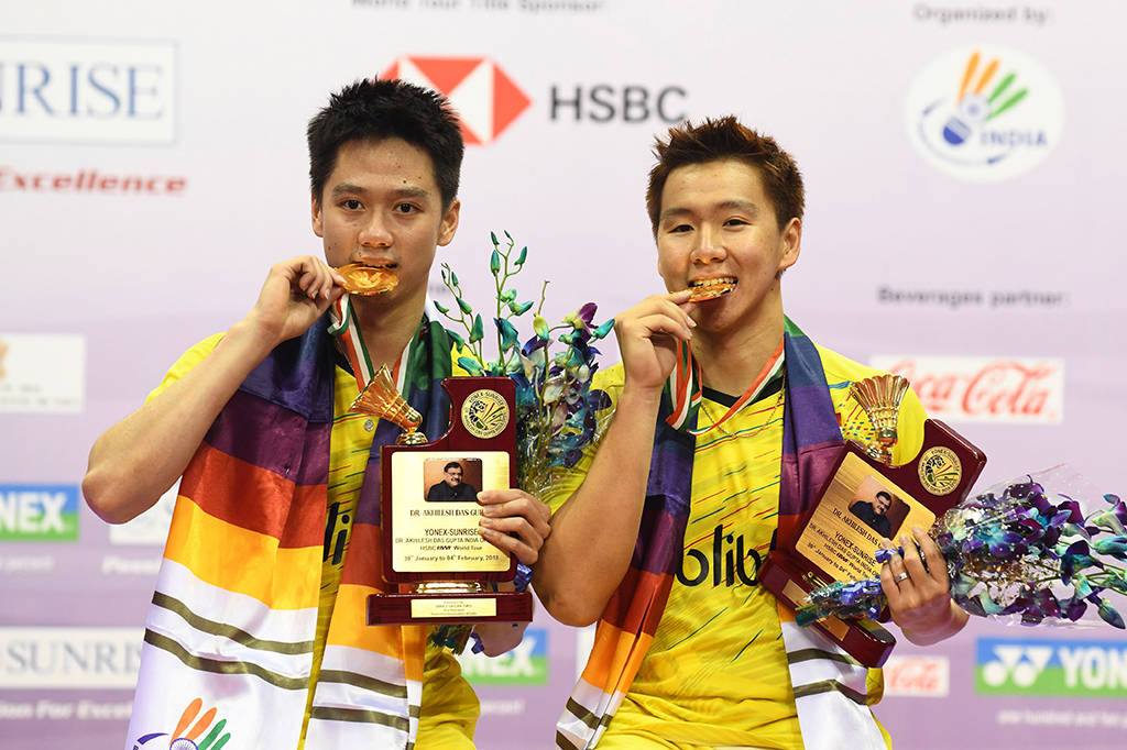 Marcus/Kevin kembali naik ke podium kampiun setelah mengalahkan wakil Denmark, Kim Astrup/Anders Skaarup Rasmussen, 21-14, 21-16, pada laga final yang berlangsung di Siri Fort Indoor Stadium, New Delhi, India.