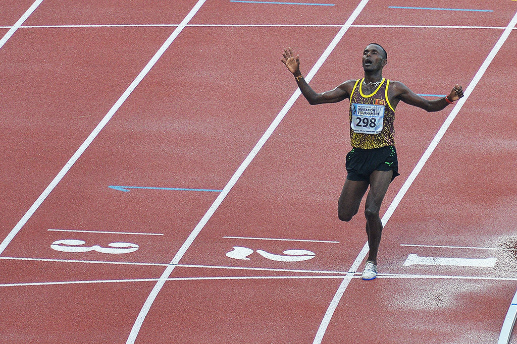 Pushpalrumara berhasil mencatatkan waktu 8:59.70 dan berhak atas medali emas. ANTARA/Widodo S Jusuf