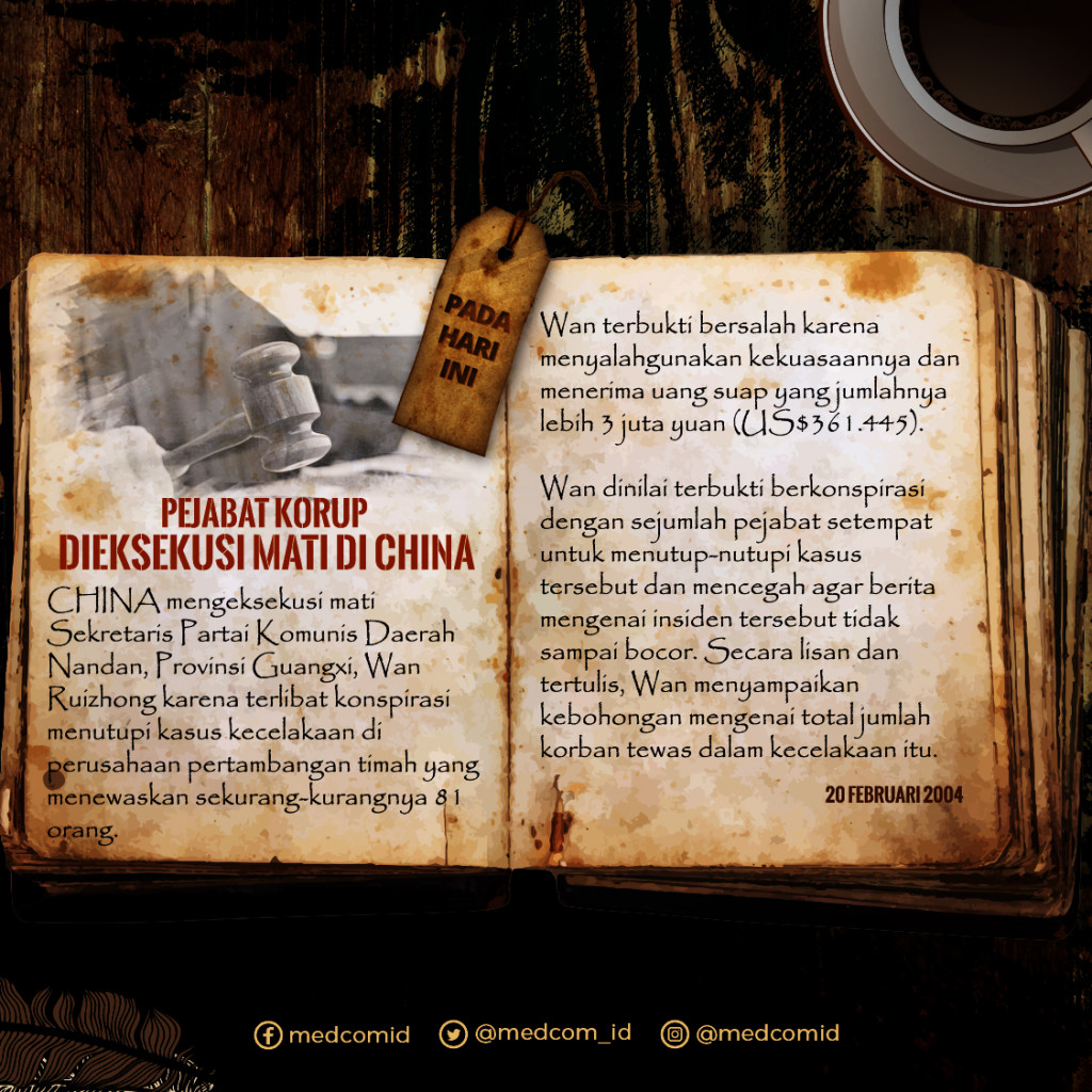 Hari Ini: Pejabat Korup Dieksekusi Mati di China