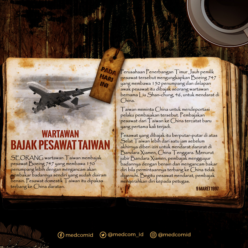 Hari Ini: Wartawan Bajak Pesawat Taiwan