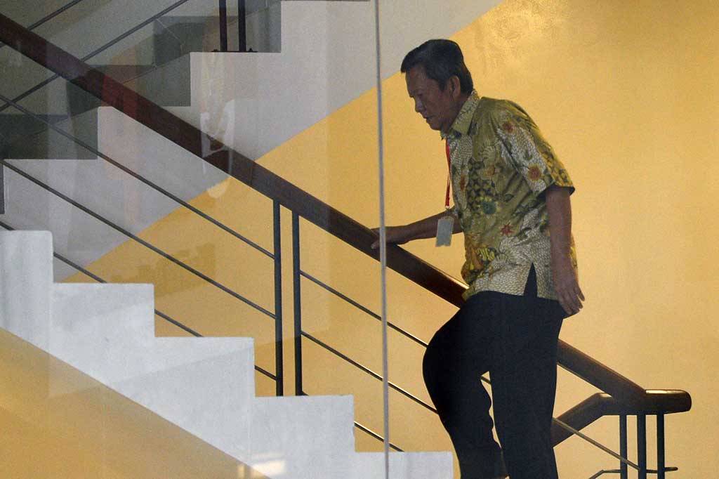 Ketua DPD Gerindra Provinsi Lampung, Gunadi Ibrahim bersiap menjalani pemeriksaan di gedung KPK Jakarta, Jumat, 9 Maret 2018.