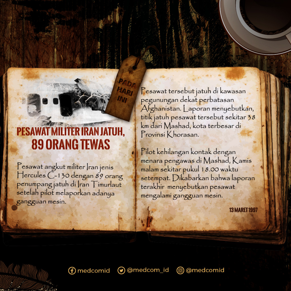 Hari ini: Pesawat Militer Iran Jatuh, 89 Orang Tewas