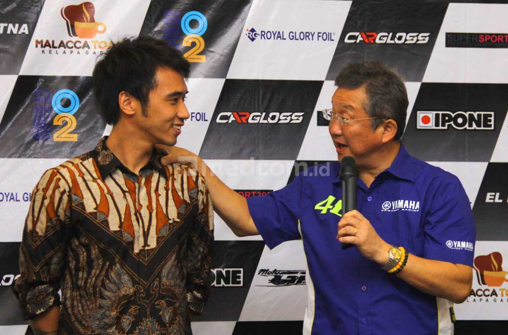 Presiden Direktur PT Yamaha Indonesia Motor Manufacturing, Minoru Morimoto juga hadir memberikan sambutannya dan sepatah kata sebagai penyemangat bagi Imanuel untuk berlaga di kategori balap dunia itu. medcom.id/Ahmad Garuda
