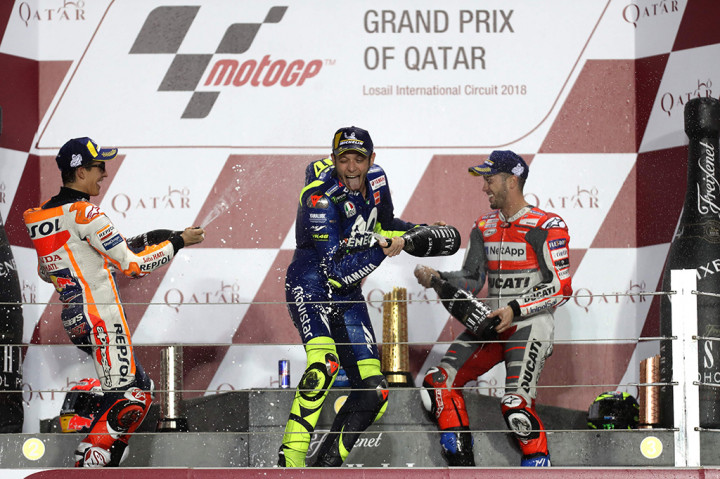 Marc Marquez finis kedua, disusul Valentino Rossi di tempat ketiga.