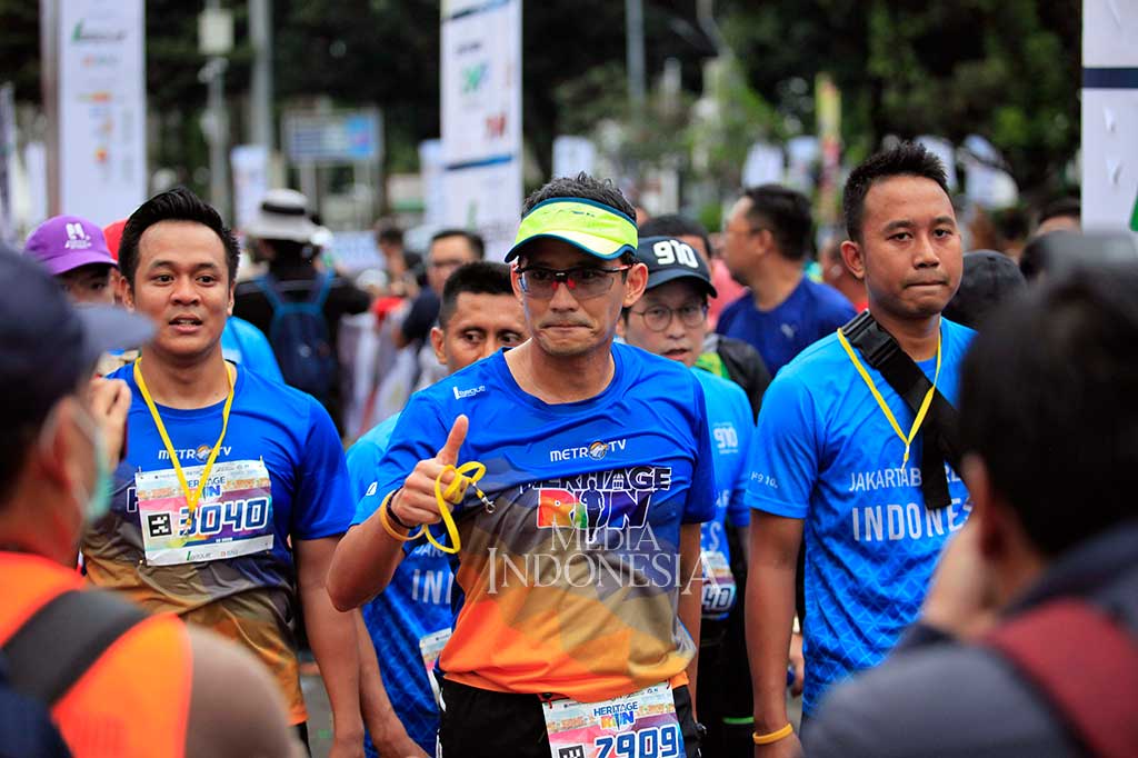 Wakil Gubernur DKI Jakarta Sandiaga Uno mengikuti acara lomba lari Heritage Run 2018 di Kawasan Kota Tua, Jakarta. Medcom.id/Gregah Nurikhsani
