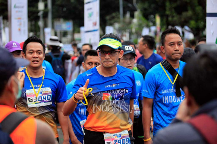 Wakil Gubernur DKI Jakarta Sandiaga Uno mengikuti acara lomba lari Heritage Run 2018 di Kawasan Kota Tua, Jakarta. Medcom.id/Gregah Nurikhsani