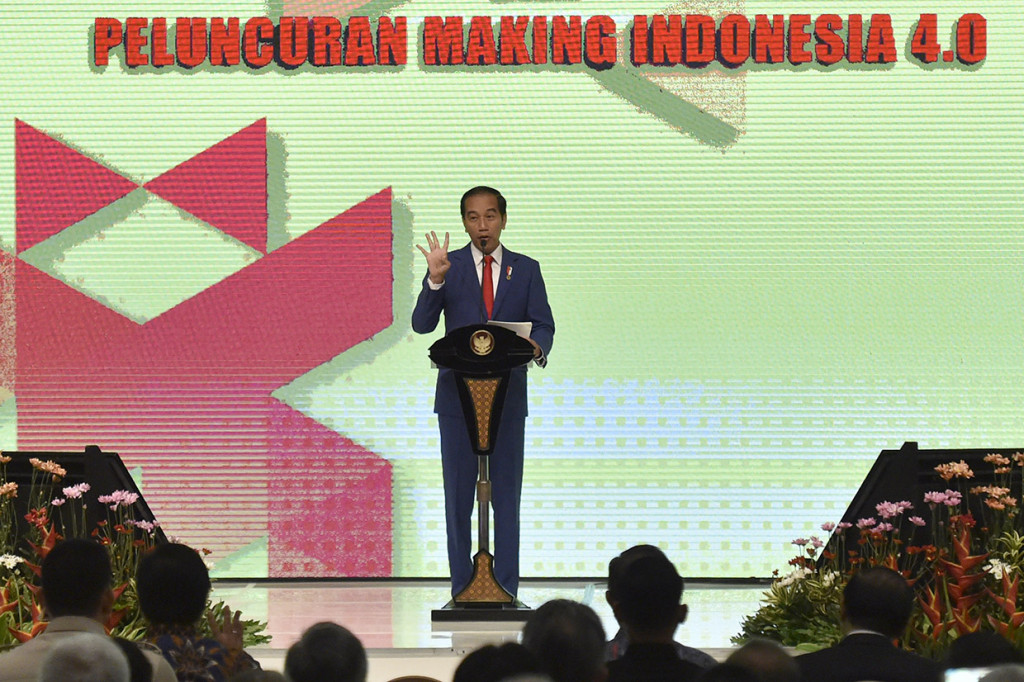 Presiden Joko Widodo (Jokowi) membuka sekaligus meresmikan acara Indonesia Industrial Summit 2018 dalam rangka menghadapi industri jilid empat alias 4.0, di Jakarta Convention Center (JCC) Senayan.