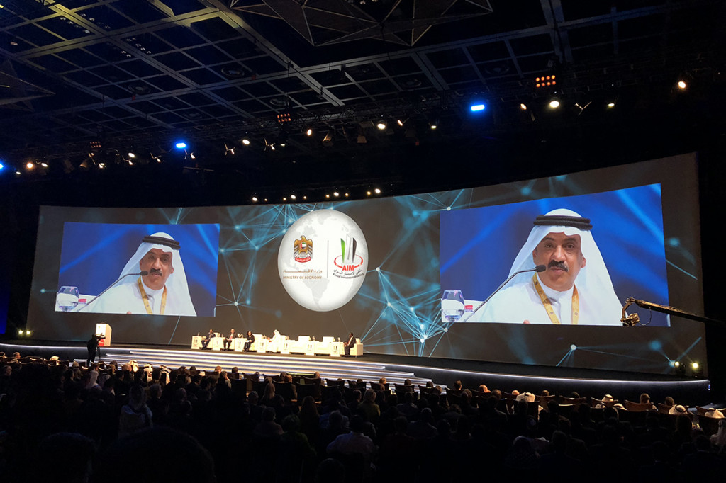 Wakil Presiden dan PM Uni Emirat Arab Sheikh Muhammed bin Rashid Al Maktoum, hadir langsung di acara pembukaan Forum Annual Investment Meeting, Senin, 9 April 2018. Forum Investasi Internasional ke-8 ini, resmi dibuka oleh Menteri Ekonomi Uni Emirat Arab Sultan bin Said Al Mansoori, di Dubai World Trade Centre.