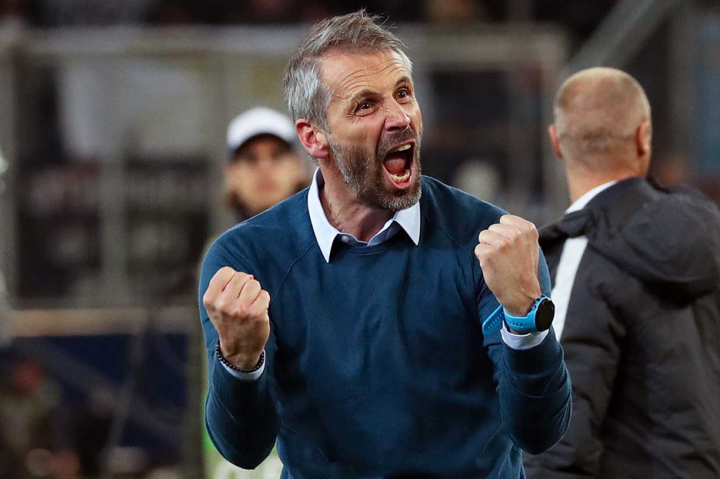 Pelatih Red Bull Salzburg Marco Rose meluapkan kegembiraannya.