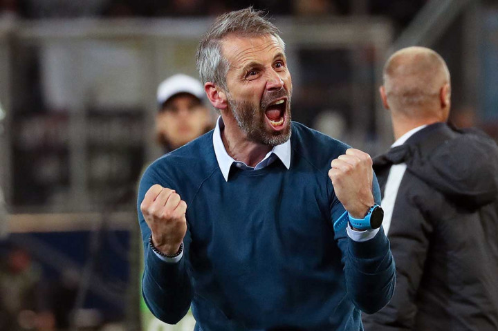 Pelatih Red Bull Salzburg Marco Rose meluapkan kegembiraannya.