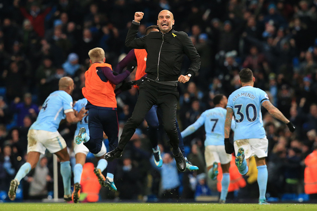Tim asuhan Pep Guardiola sukses menyegel gelar juara setelah Manchester United kalah 0-1 dari West Bromwich Albion. AFP/ANDREW YATES 