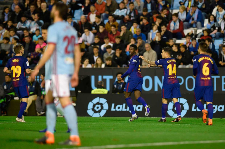 Barca akhirnya berhasil unggul terlebih dahulu lewat Ousmane Dembele pada menit ke-36. 