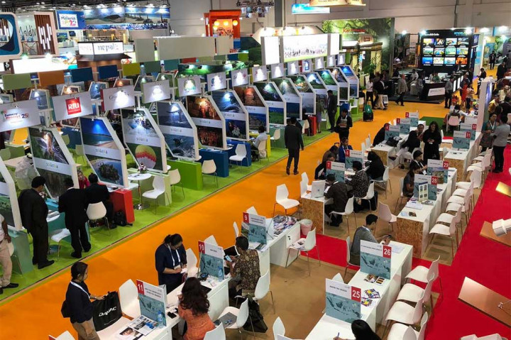 Paviliun Indonesia seluas 445 meter persegi di Arabian Travel Market (ATM) menghadirkan 76 pelaku pariwisata mulai dari tur operator, hotel, dan dinas pariwisata beberapa daerah.