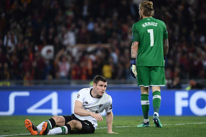 Menit ke-15 Roma menyamakan kedudukan akibat gol bunuh diri James Milner. AFP/Filippo Monteforte